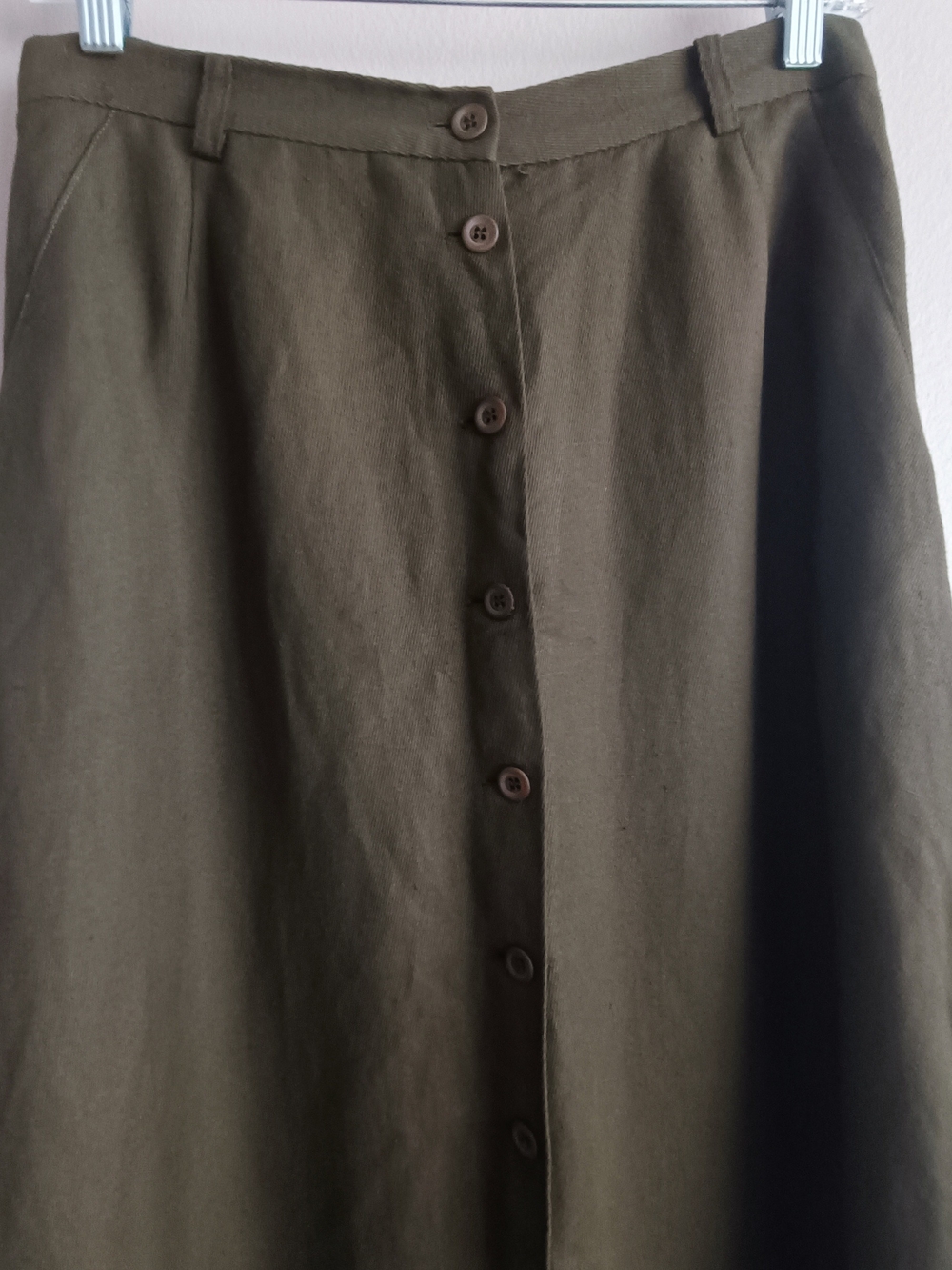 Vintage Liz Claiborne Utilitarian Linen Rayon Midi Skirt Olive Green Size 10 - Picture 3 of 13